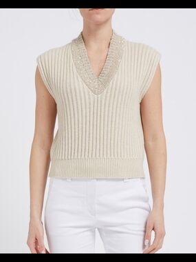 Brunello Cucinelli Sleeveless V-Neck Ribbed Sweater Vest